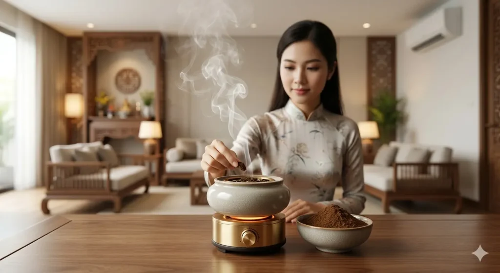 bột trầm hương có dùng với lư điện được không