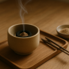 Lò gốm đặt than không khói đang tỏa hương nhẹ để cúng khói